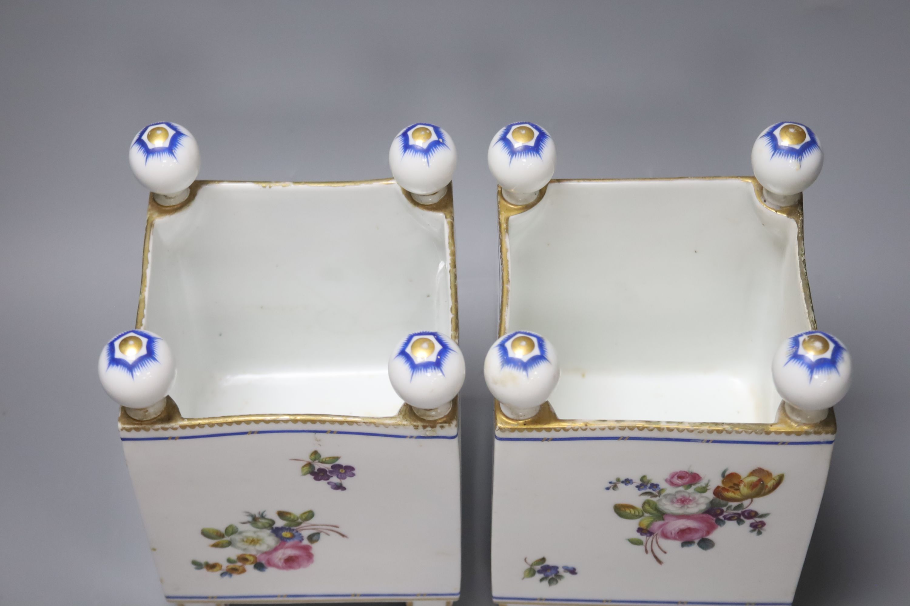 A pair of French Sevres style cache pots, height 21.5cm